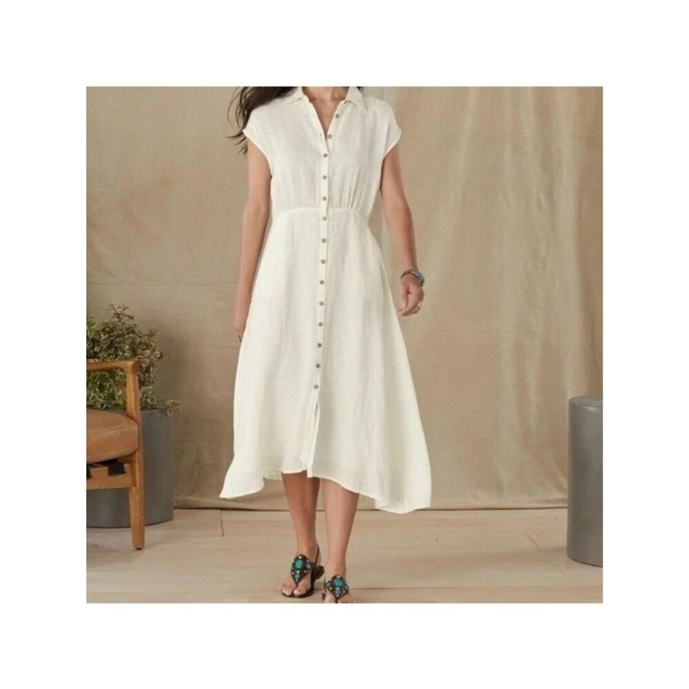 Sundance Brave + True “Clarity” White Linen Dress Women's Medium Pockets Coastal